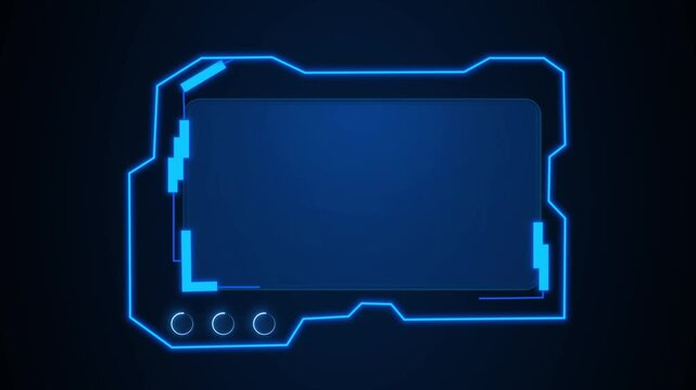Interface frame animation with digital buttons. Interface frame futuristic blue neon. Interface frame technology display graphic on black.