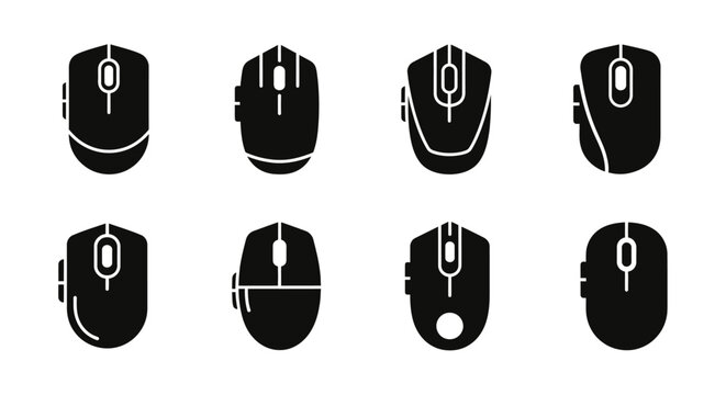 Computer Mouse Icons Set: Wireless and Wired Devices