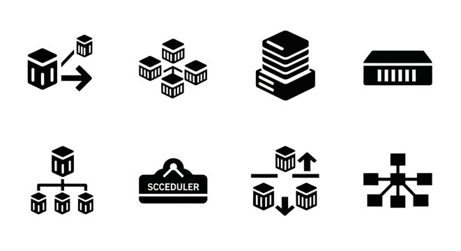 Containerization Icons: Microservices, Orchestration, Cloud Computing, and Scalability