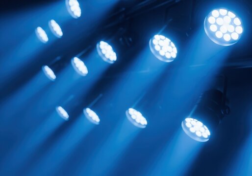 Professional Blue LED Stage Spotlights Projecting Bright Beams for Concert Performance and Live Event Production