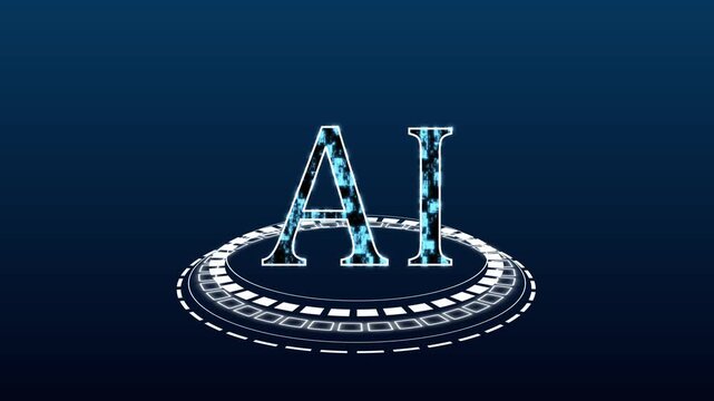 Artificial intelligence animation with text. Artificial intelligence ai futuristic base. Artificial intelligence technology graphic on black.