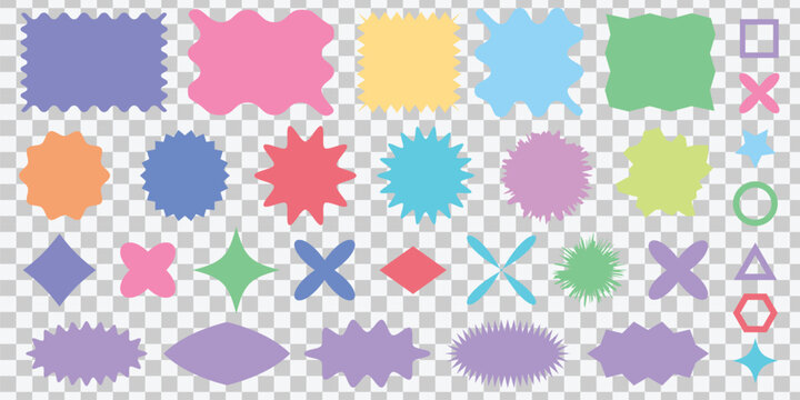 Collection of colorful speech bubbles and geometric shapes on transparent background