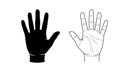 Fototapeta premium Two hands, one black silhouette and one outlined with palm lines