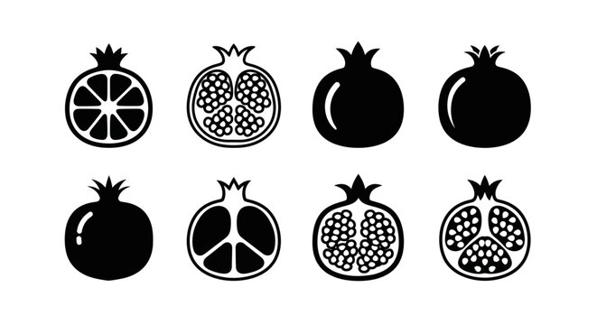 Pomegranate Icons: Whole, Halved, Slice, and Silhouette