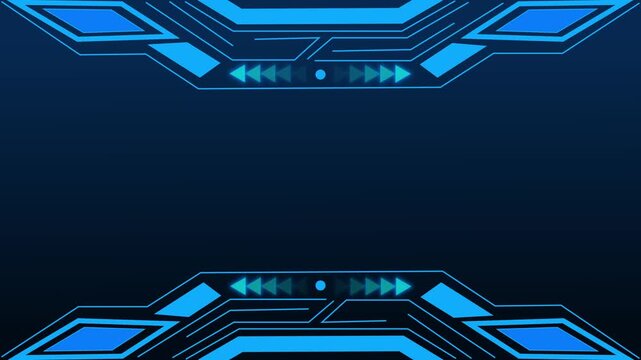 Geometric shapes animation with blue arrows. Geometric shapes abstract futuristic motion. Geometric shapes modern background on black.