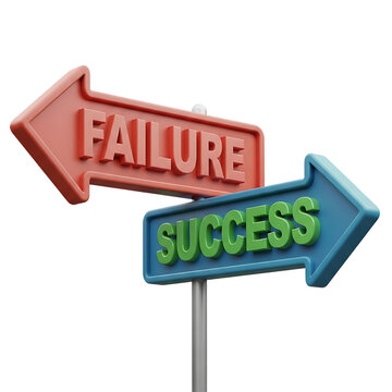 3d signpost with arrows pointing in opposite directions for failure and success isolated on transparent background