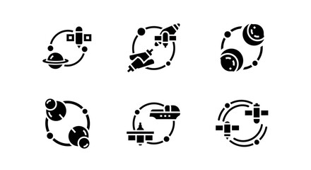 Obraz premium Space Exploration Icons: Satellites, Rockets, Planets, and Spaceships