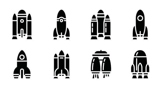 Space Rocket Icons Set, Futuristic Spaceship Collection, Sci-Fi Shuttle Vector