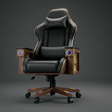 Premium Ergonomic Esports Gaming Chair with Mesopotamian Gold and Lapis Lazuli Accents in Dark Studio