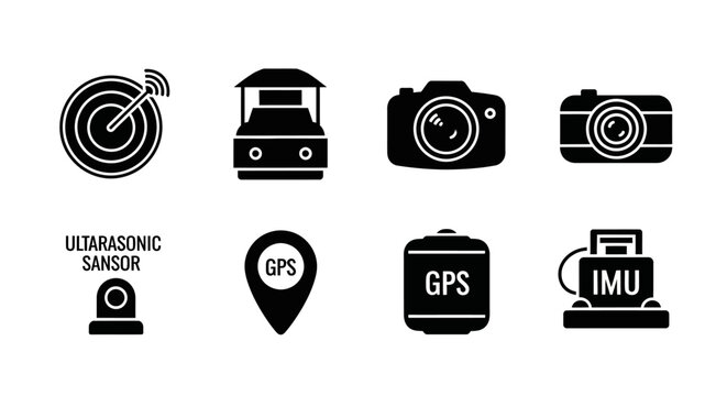Technology Icons: GPS, Camera, Sensor, IMU, Target