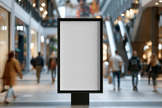 Blank Vertical Digital Billboard Mockup in a Busy Modern Shopping Mall