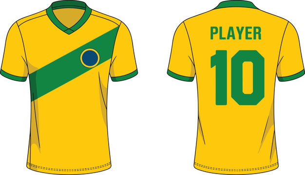 Yellow and Green Football Jersey Front and Back View with Player Number Ten for Soccer Team, Sport, and Uniform Design Projects