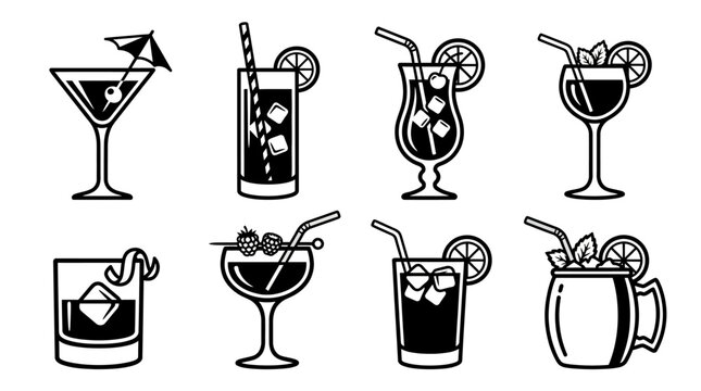 Collection of refreshing alcoholic and non-alcoholic cocktail drinks