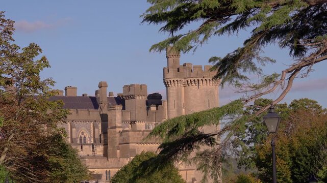 Detailed close-up of Arundel Castle stonework in warm evening light