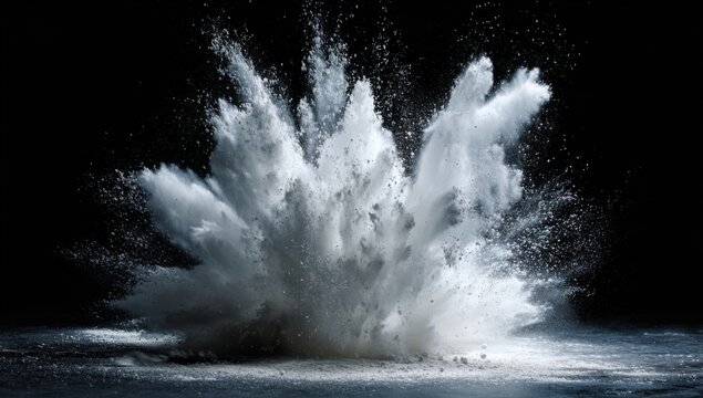 Explosion of White Powder Against a Dark Background.