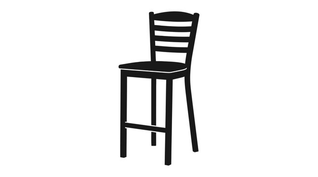 Simple black and white illustration of a tall bar stool with a wooden seat