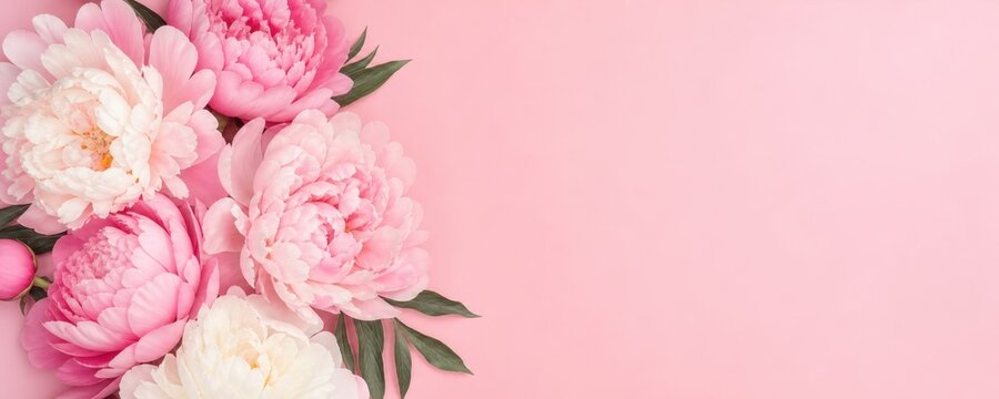  Banner largo floral con espacio para texto, hermoso fondo rosa para el D&iacute;a de la Madre -spring backdrop for Mother's Day.