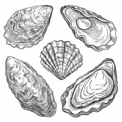 Oyster shells vintage style engraving illustration on white background © Shabita