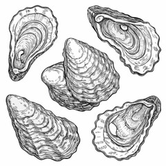 Oyster shells vintage style engraving illustration on white background © Shabita