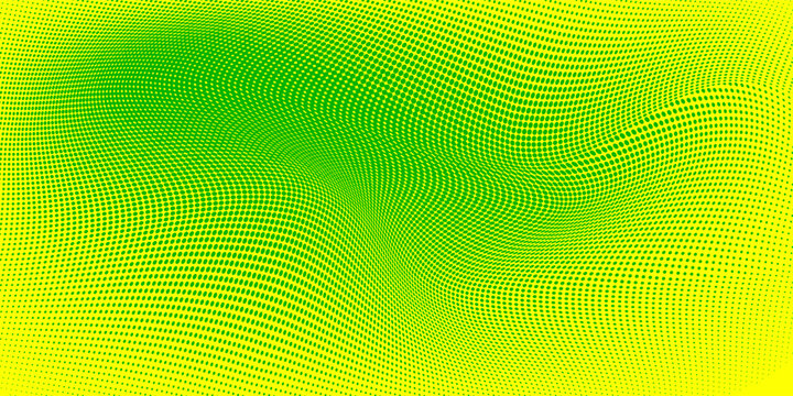 Background with dots halftone pattern of green and yellow dots in gradient colors. Abstract vector halftone pattern background with color gradation and half tone texture