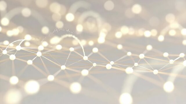 Glowing connected light nodes forming an abstract network in soft style on a blurred background, concept of digital links