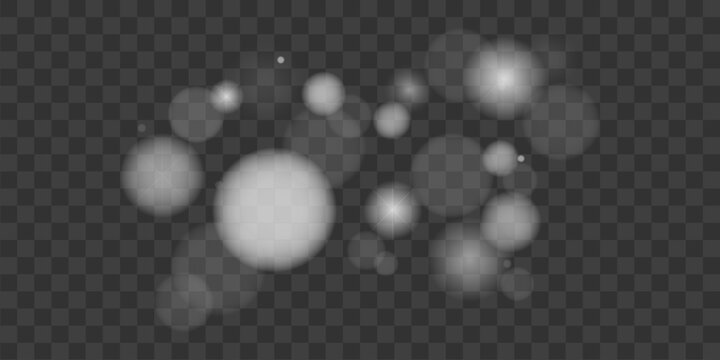 Soft bokeh light effect with glowing circles, transparent background overlay, abstract blur lights and illumination design