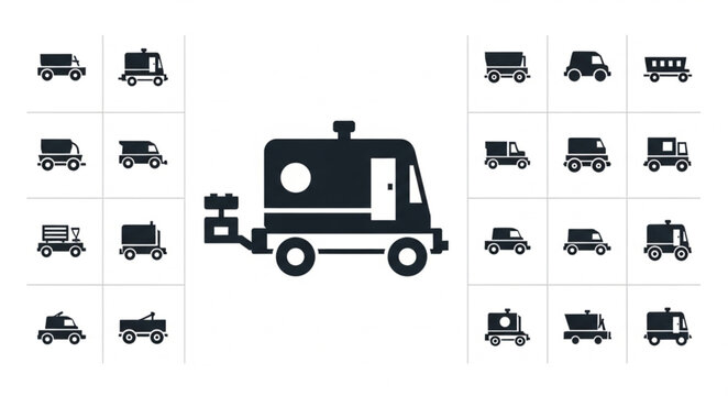 Collection of Various Truck and Trailer Icons.