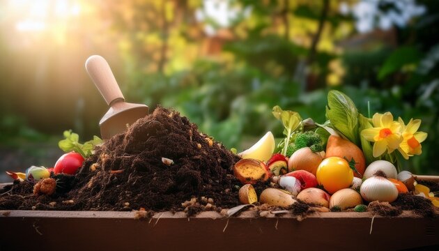 organic compost biodegradable kitchen waste and soil