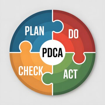 PDCA cycle puzzle pieces with plan do check act