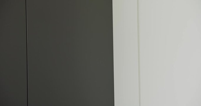 White and Gray background texture board. Wooden panels in modern room. Empty room and wood panels wall background. Gray and white panels in modern minimalist interior. 