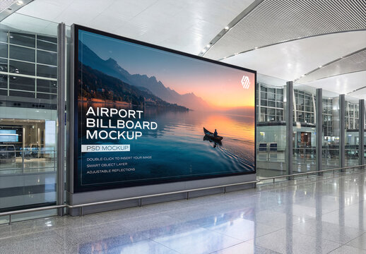 Large Horizontal Billboard In Clean Airport Mockup