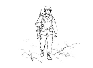 Naklejka premium An illustration depicting a solitary soldier walking