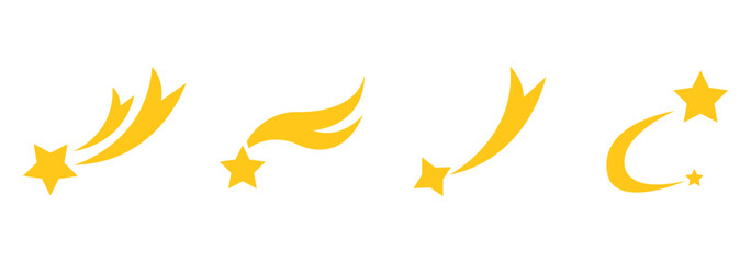 Collection of diverse stylized shooting star icons and symbols representing wishes dreams and celestial events with streaks and trails on a clean white grid background © Iconpro333 