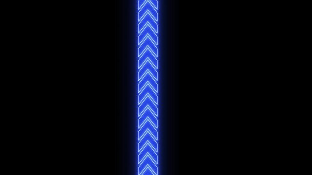 Animated of glowing blue color moving arrows animation, Abstract arrowheads down to up moving animation on black background.