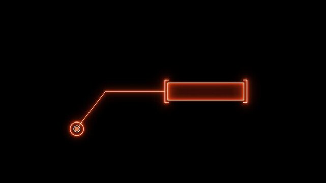 Glowing neon callout lines for text and data showing animation. Red neon HUD element futuristic callout motion graphics animation on black background