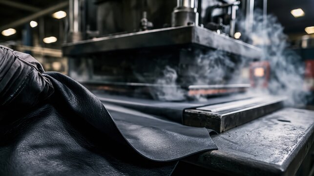 A rubber vulcanization press manufacturing process.