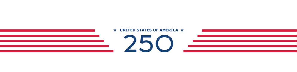 Fototapeta premium America 250 years jubilee header design with flag elements and commemorative label. 4th of July Independence Day promotional banner for web and print, isolated on transparent background