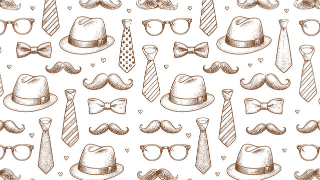 Fathers Day Vintage Gentleman Accessories Seamless Pattern.