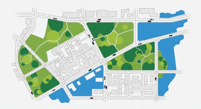 Urban planning map of a city park and surrounding areas.
