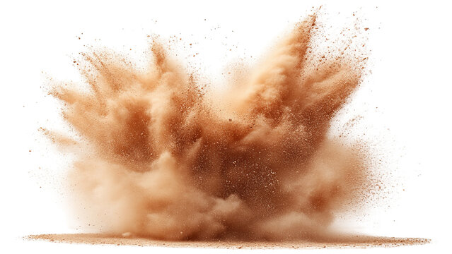 Dust and sand particles explosion isolated on transparent background