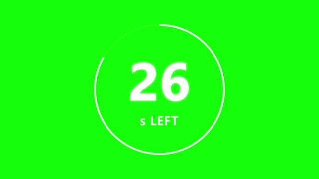 30 Second Countdown Timer with Circular Progress Bar on Green Screen Background