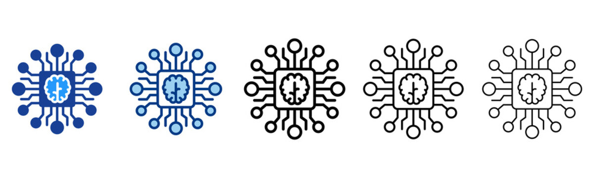 Chip  Icon In Different Color And Outline Style 