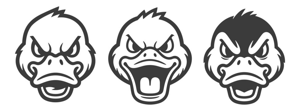 Angry duck heads set, cartoon mascot, vector illustration for sports team logo or funny graphic design