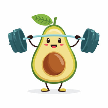 Cartoon Avocado Lifting Weights