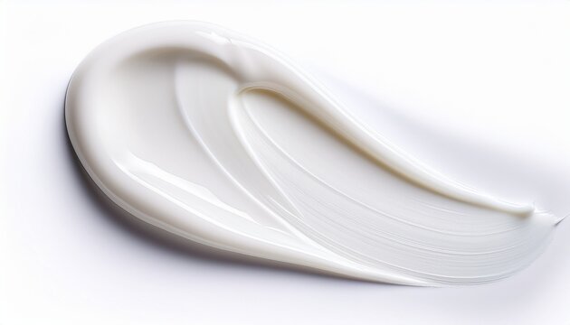 close up of a white creamy lotion brushstroke on a white background smooth lines