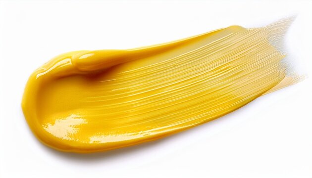 glossy cream texture light yellow brushstroke on a white background cosmetic product