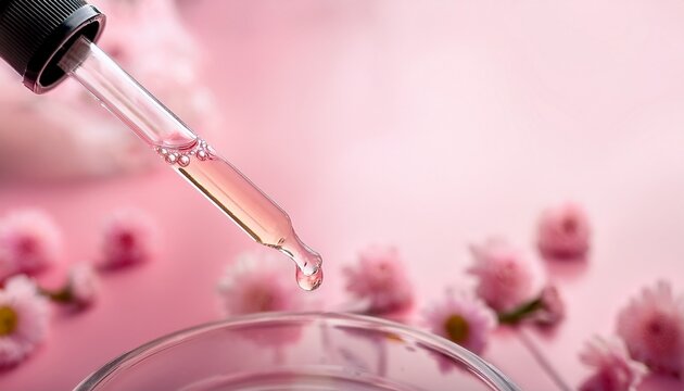 pipette drop of serum test on a pink background