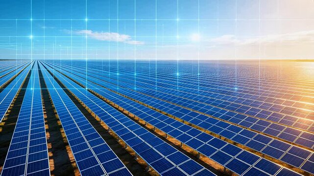 Rows of solar panels under blue sky