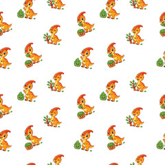 seamless pattern featuring cheerful orange parasaurolophus dinosaurs with a fun kids style © annang