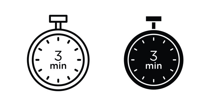 3 minutes icon vector pack in black color. Editable icons.